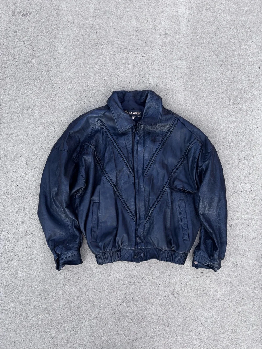 Classic Navy Leather Bomber Jacket - Vintage Style